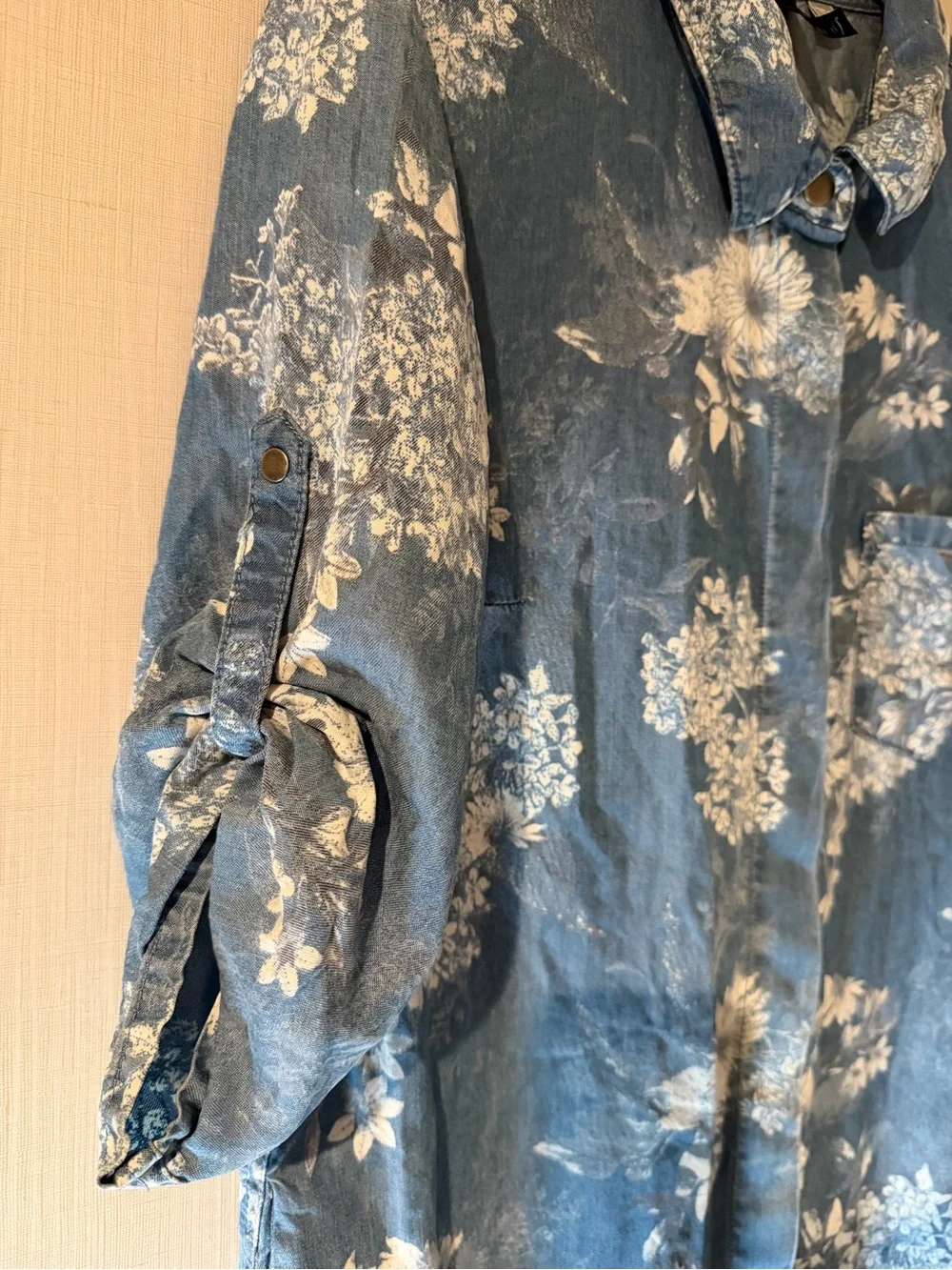 Kut From The Kloth Floral Print Chambray Mini Shift Shirt Dress Medium